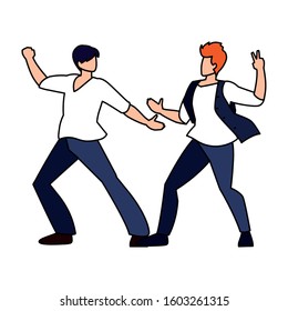 men in pose of dancing on white background vector illustration design