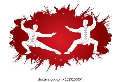 Men pose ready to fight Kung Fu action cartoon graphic vector.