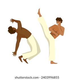 men practicing capoeira illustration isolated