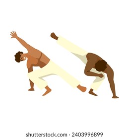 men practicing capoeira martial art illustration