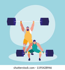 men practicing lifting weight avatar character