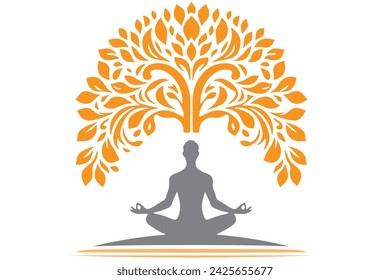 Men practicing yoga under a tree vector illustration for wellness and mindfulness in nature-inspired design