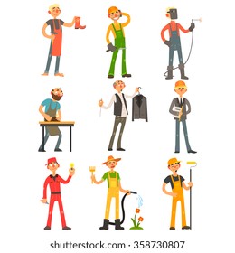 Profesional masculina, gente con sus herramientas de trabajo Conjunto de Ilustración de Vectores Coloridos