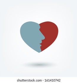 Men Profile Head In Heart Icon.