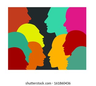 Men profile silhouette group. Vector illustration.