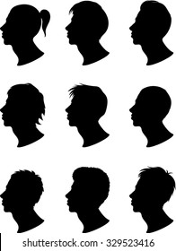 Men Profile Silhouettes - Vector Illustration