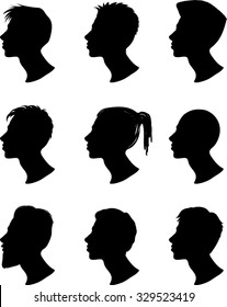 Men Profile Silhouettes - Vector Illustration