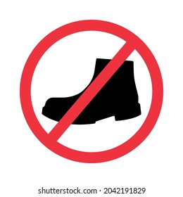 Men prohibited sign. Not for men, Stop symbol. Men shoe icon. Red prohibition sign. Vector illustration