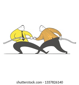 Men pull the rope. The concept of competition.