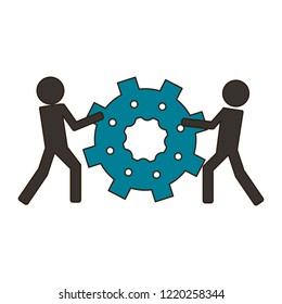 Men pulling gear pictogram