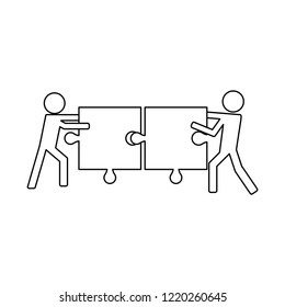 Men pulling jigsaw pictogram black and white