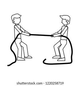 men pulling rope black and white
