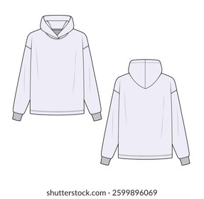 Men pullover hoodie technical flat design vector mockup template.