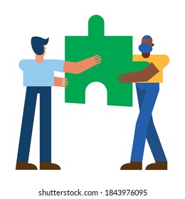 men with puzzle design, Jigsaw game and teamwork theme Vector illustration
