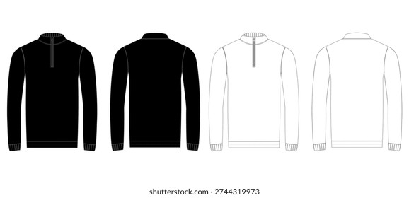 Men Quarter Zip Pullover Sweatshirt Front and Back Mockup
