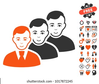 Men Queue icon with bonus marriage graphic icons. Vector illustration style is flat iconic symbols.