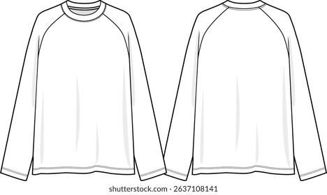 Men Raglan crew neck Oversized long sleeves top, dropped shoulder, sketch front and back, vectors, basics clothing