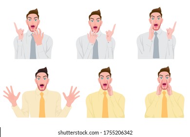 Men raise their hands to do various postures Vector style Cartoon character illustration