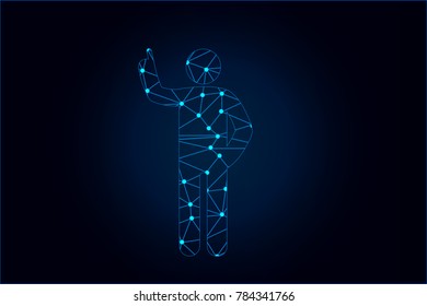 Men raising hands icon - With glowing point and lines scales on the dark gradient background. Vector Illustration eps10