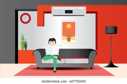 Men reading news paper inside beautiful home flat interior design 
