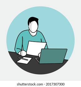 Men Reading With Surrounding Object Round Flat Illustration Design Vector