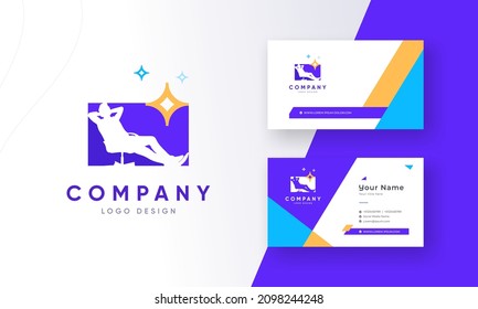 Un hombre relajándose en el logotipo de la silla de escritorio con la ilustración del vector de tarjetas de visita de empresa