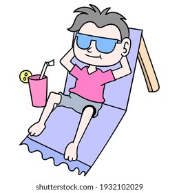 los hombres se relajan tumbados con gafas geniales, ilustraciones vectoriales arte. imagen del ícono del doodle kawaii.