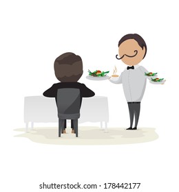 Men In The Restaurant - Isolated On White Background - Vector Illustration, Graphic Design Editable For Your Design