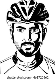 Men riding bike, vector illustration black white outline