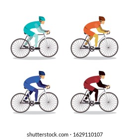 Men riding bikes set design, Vehicle bicycle cycle lifestyle sport and transportation theme Vector illustration