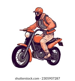 Men riding motorcycles in a thrilling race isolated