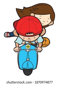 Men riding motorcycles, women end up in various locations.