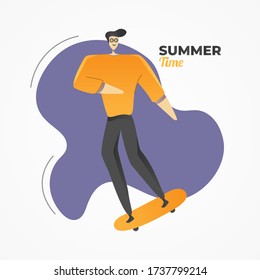 Men Riding a Skateboard in Summer Time with Casual Style