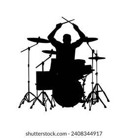 Men Rock Drummer Silhouette Vector