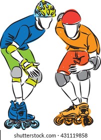 men rollerblade skaters illustration