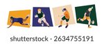 Men rugby player character set illustration. Sport, game, activity concept. Flat cartoon vector graphic.