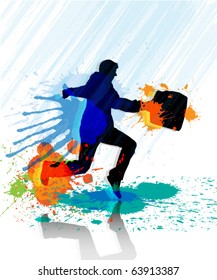 men run under a down-pour rain