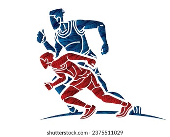 Men Runner Mix Action Marathon Running Sport Cartoon Graphic Vector