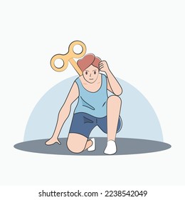 Men runners with goals and discipline in regular exercise routines, motivation and healthy lifestyle,vector illustration.