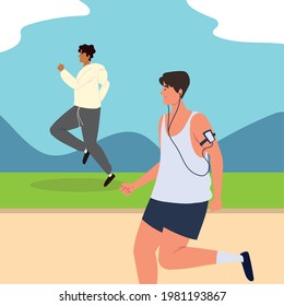 men running activity at park