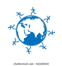 men running around globe