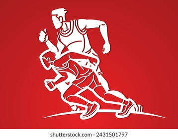 Men Running Mix Action Speed Movement Marathon Runner Cartoon Sport Graphic Vector