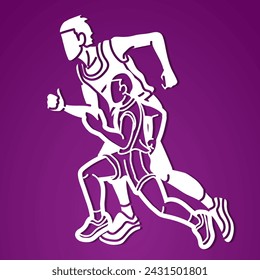 Men Running Mix Action Speed Movement Marathon Runner Cartoon Sport Graphic Vector