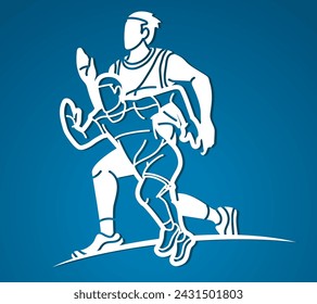 Hombres Running Mix Acción Velocidad Movimiento Maratón Corredor de dibujos animados Deporte Gráfico Vector