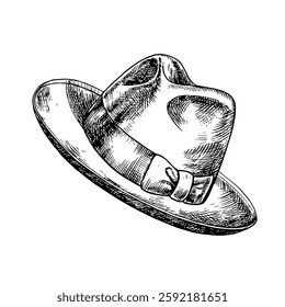 Men s grey hat. A hand-drawn vector graphic illustration. Black and white image of a men s accessory. Separate from the background. Perfect for banners, flyers, packages, labels, invitations, and more