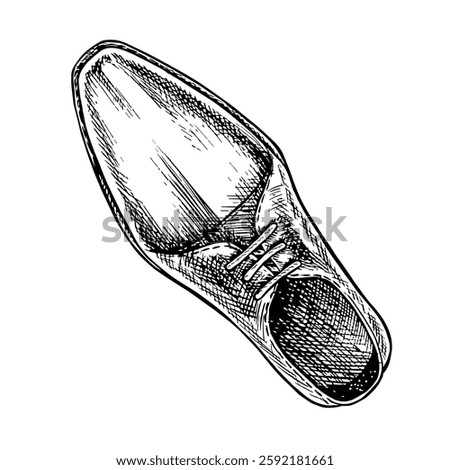 Men s shoes. A hand-drawn vector graphic illustration. Black and white image of shoes. Separate from the background. View from above. Perfect for postcards, banners, flyer, package, label, invitation