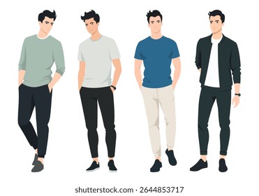 Men s Style and Fashion Trends. A collection of illustrated men wearing stylish outfits in various tones and styles, reflecting modern fashion trends.