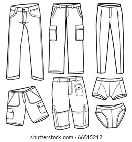 men s trousers, short and underwear set vector