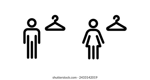 Men s and women s changing rooms line icon set