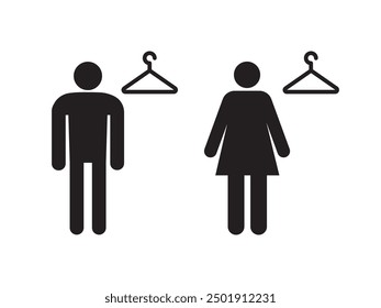 Men s and women s changing rooms line icon set, WC icon stock vector,